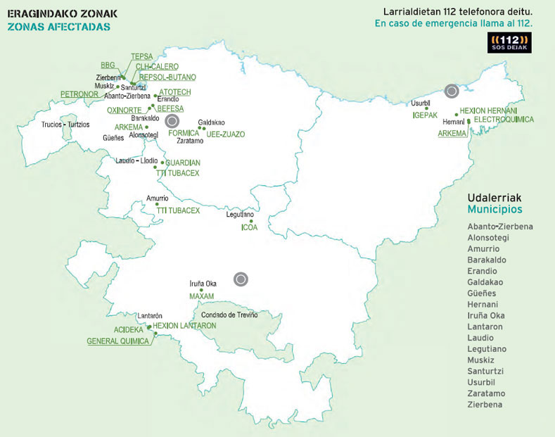 Industrias y municipios afectados en Euskadi